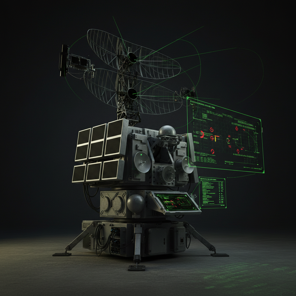 Advanced military radar detection system with AESA radar panels and scanning arrays