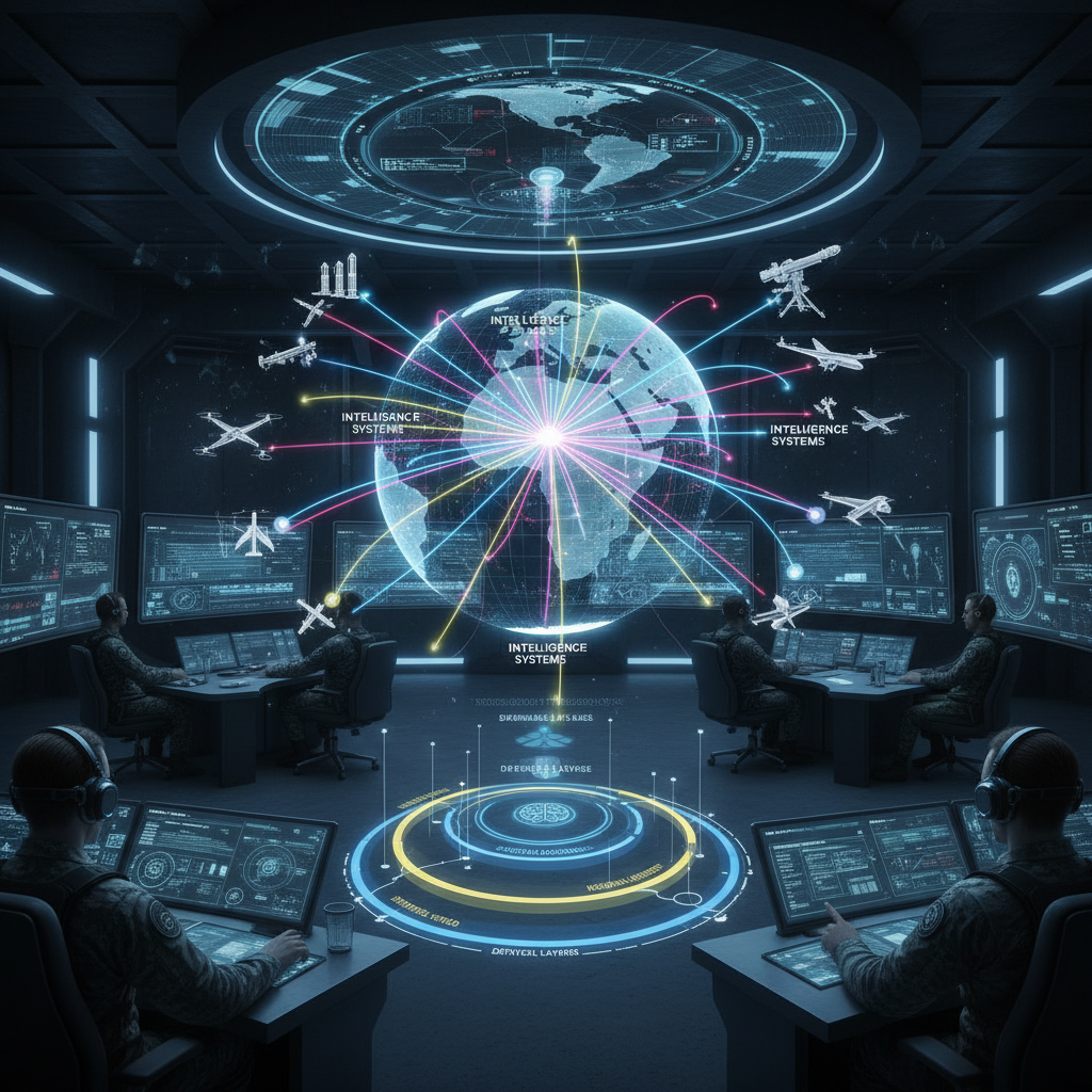 Integrated multi-layer defense coordination system with interconnected military networks